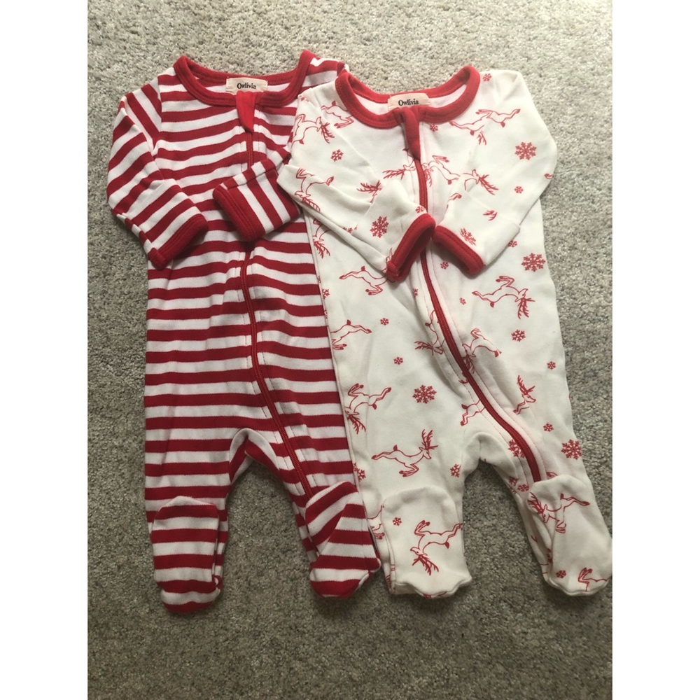 2 Holliday zip up footies 100% organic cotton by Owlivia 0-3 Months